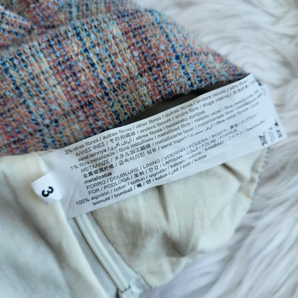Zara White and Blue Pink Tweed Cropped Bralette Size Small Summer top NWT - Picture 10 of 10